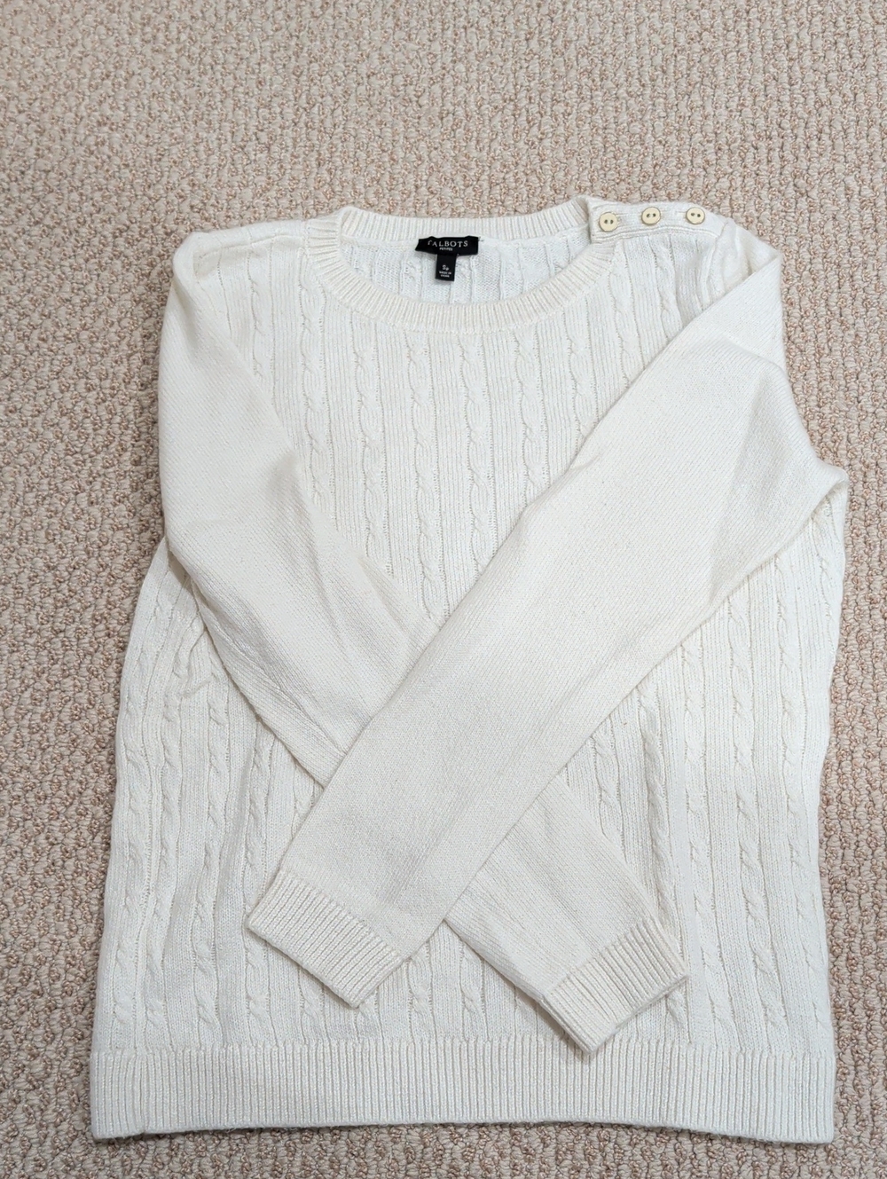 Talbots Cream Cable-Knit Shoulder-Button Sweater